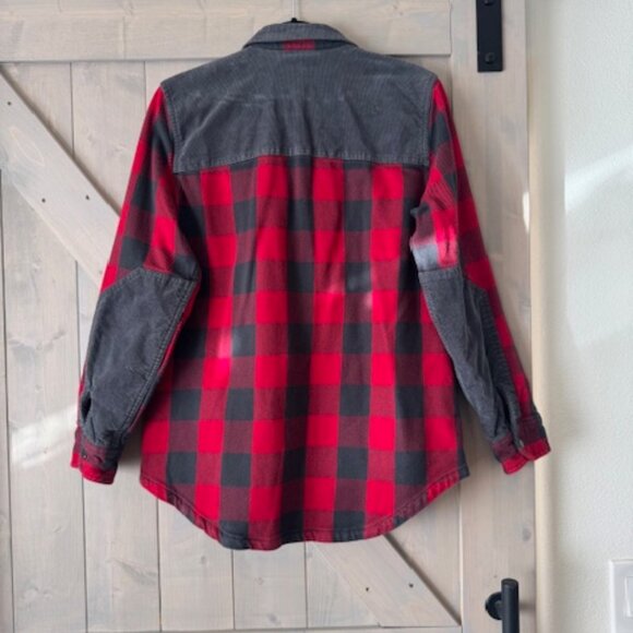 Eddie Bauer Womens Shacket Red Plaid Corduroy Flannel Snap Shirt Size Medium - Picture 2 of 5
